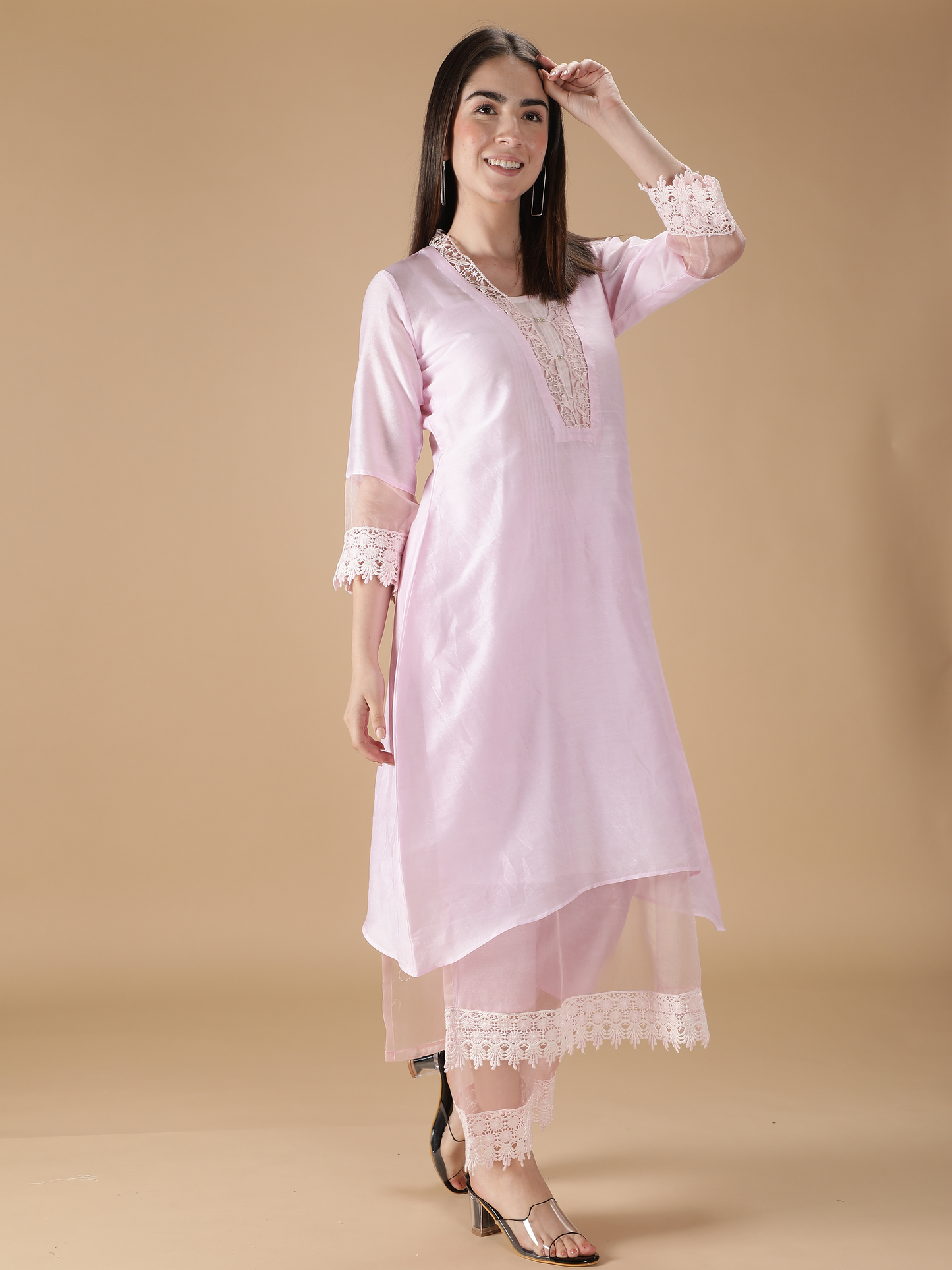 Pink Double Layered Pure Silk Suit Set