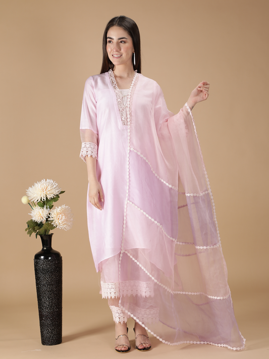 Pink Double Layered Pure Silk Suit Set