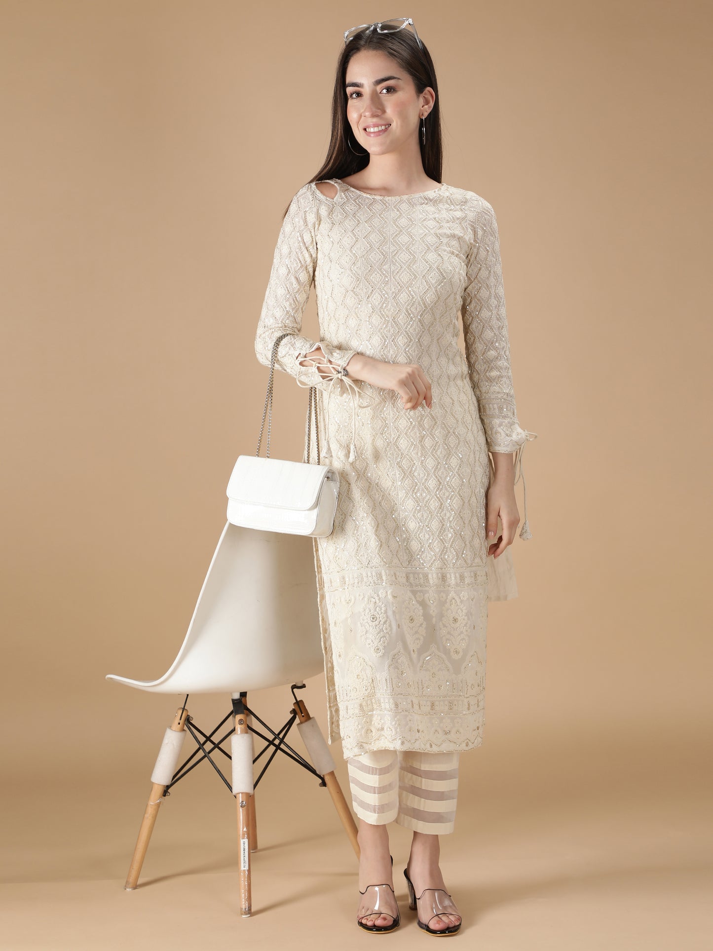 Georgette Chikankari Kurta Set with Pant
