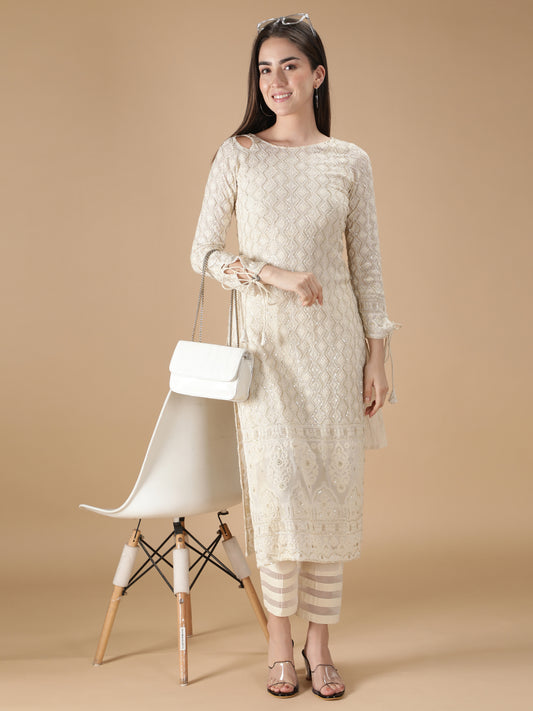 Georgette Chikankari Kurta Set with Pant