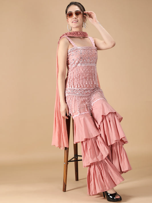 Dreamy Embellished Pink Sharara Set