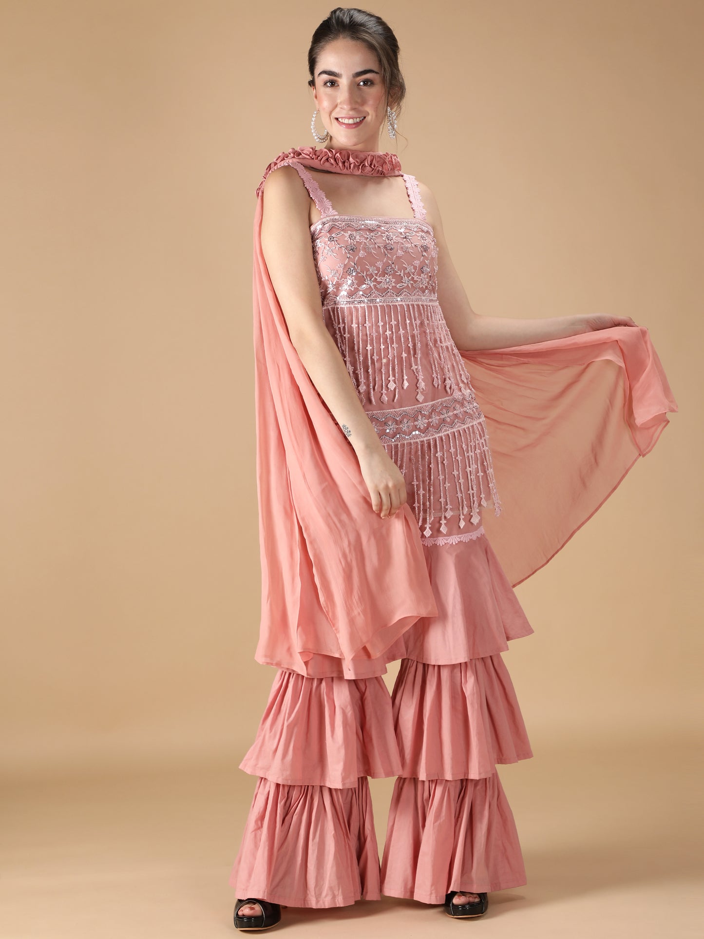 Dreamy Embellished Pink Sharara Set