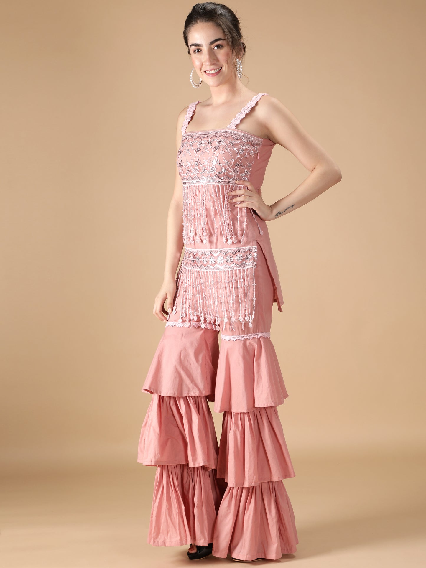 Dreamy Embellished Pink Sharara Set