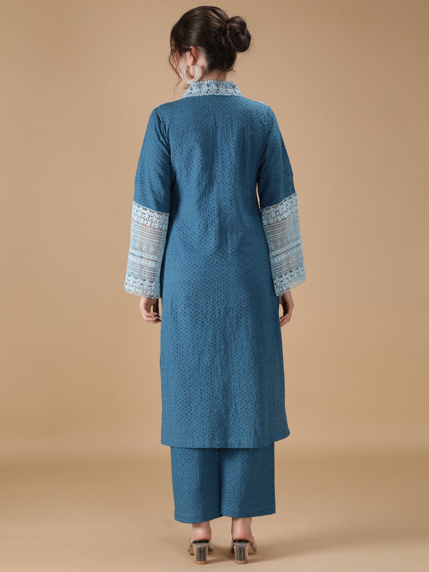 Blue Lace Embroidered Kurta and Pant (with Inner)