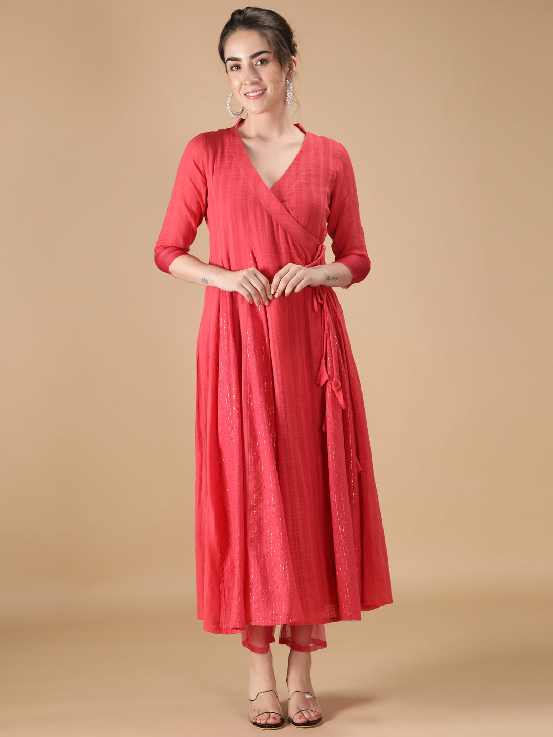 Elegant Red Angrakha Kurta with Inner
