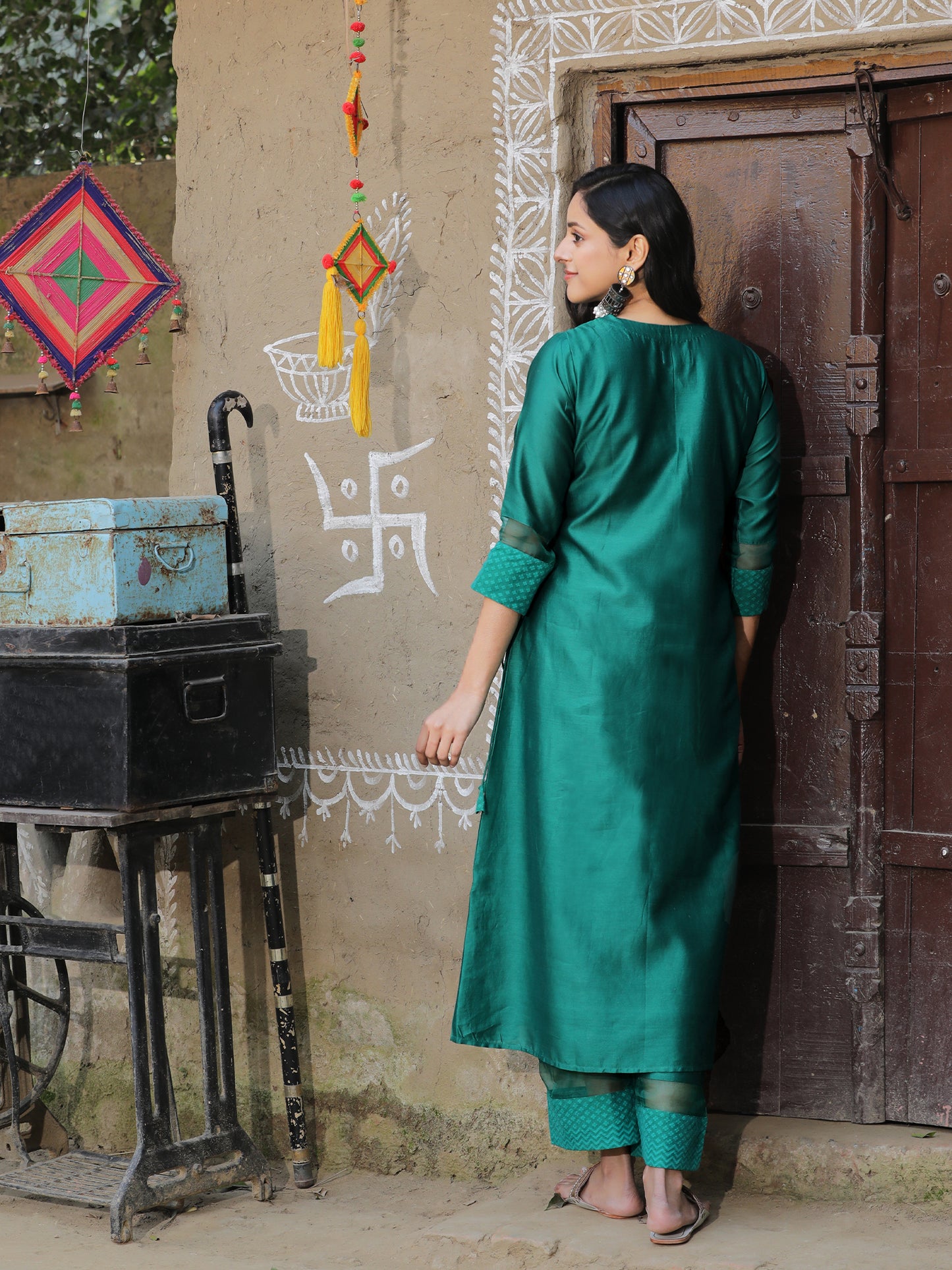 Green Silk Angrakha Kurta