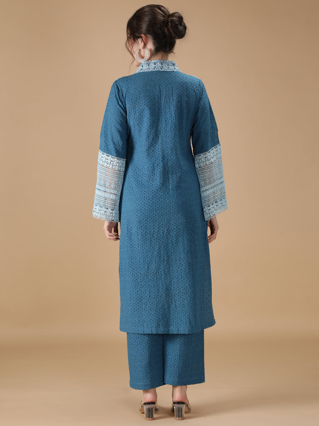 Blue Lace Embroidered Kurta with Inner