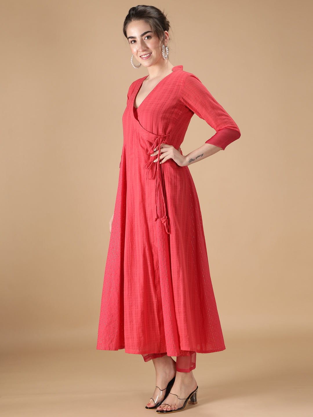 Elegant Red Angrakha Kurta with Inner