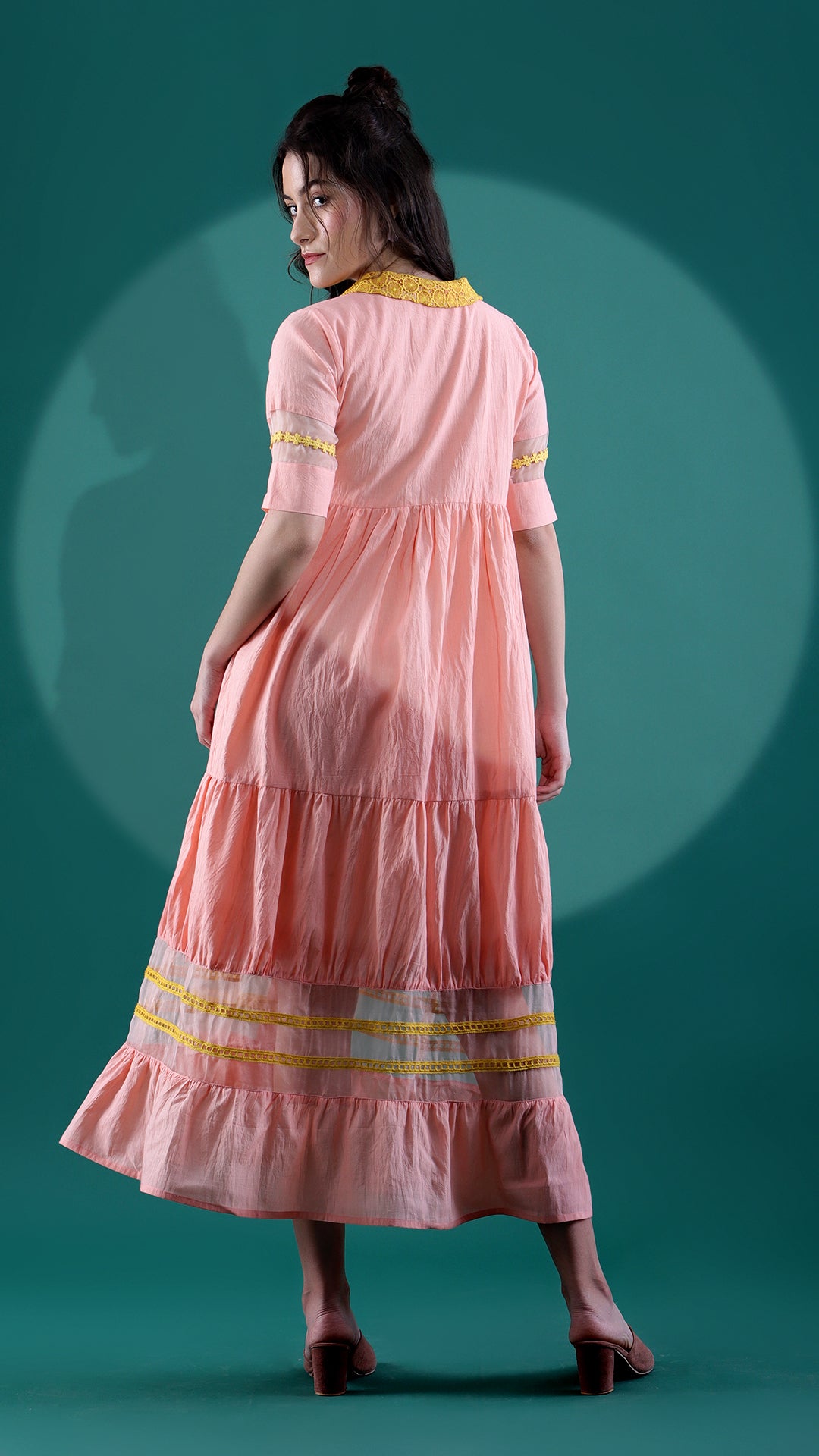 Glamorous Peach and Mustard Ethnic Dress