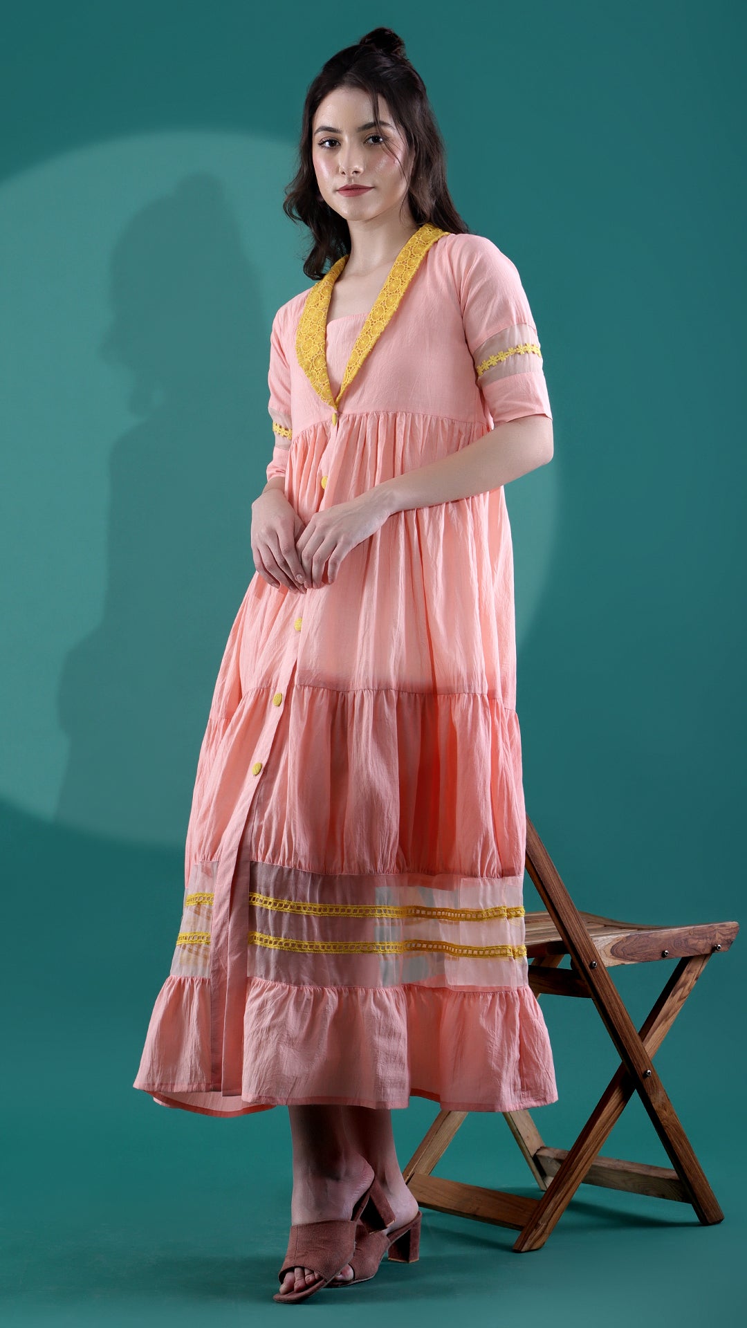 Glamorous Peach and Mustard Ethnic Dress