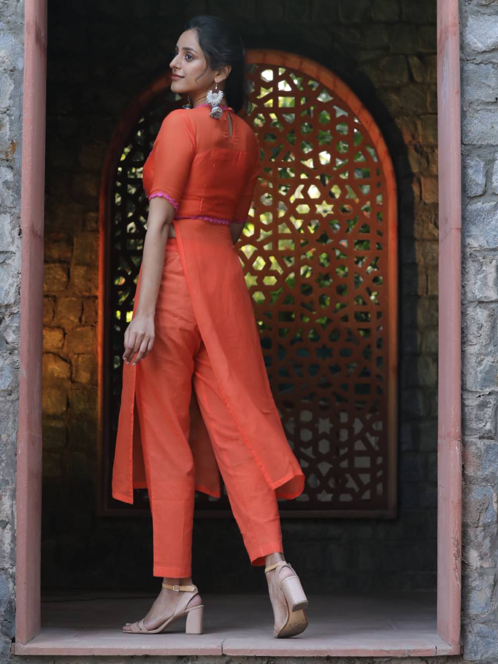 Women Rust Silk Organza Kurta Set
