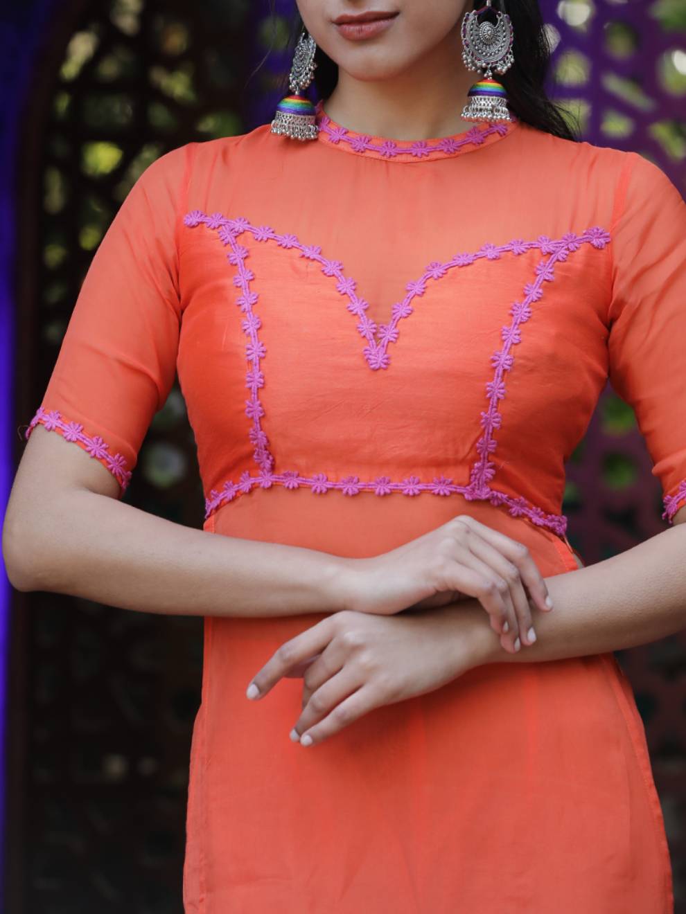Women Rust Silk Organza Kurta Set