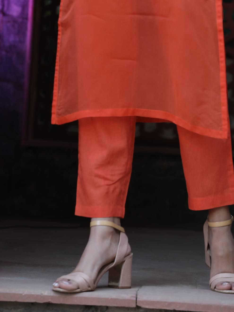 Women Rust Silk Organza Kurta Set
