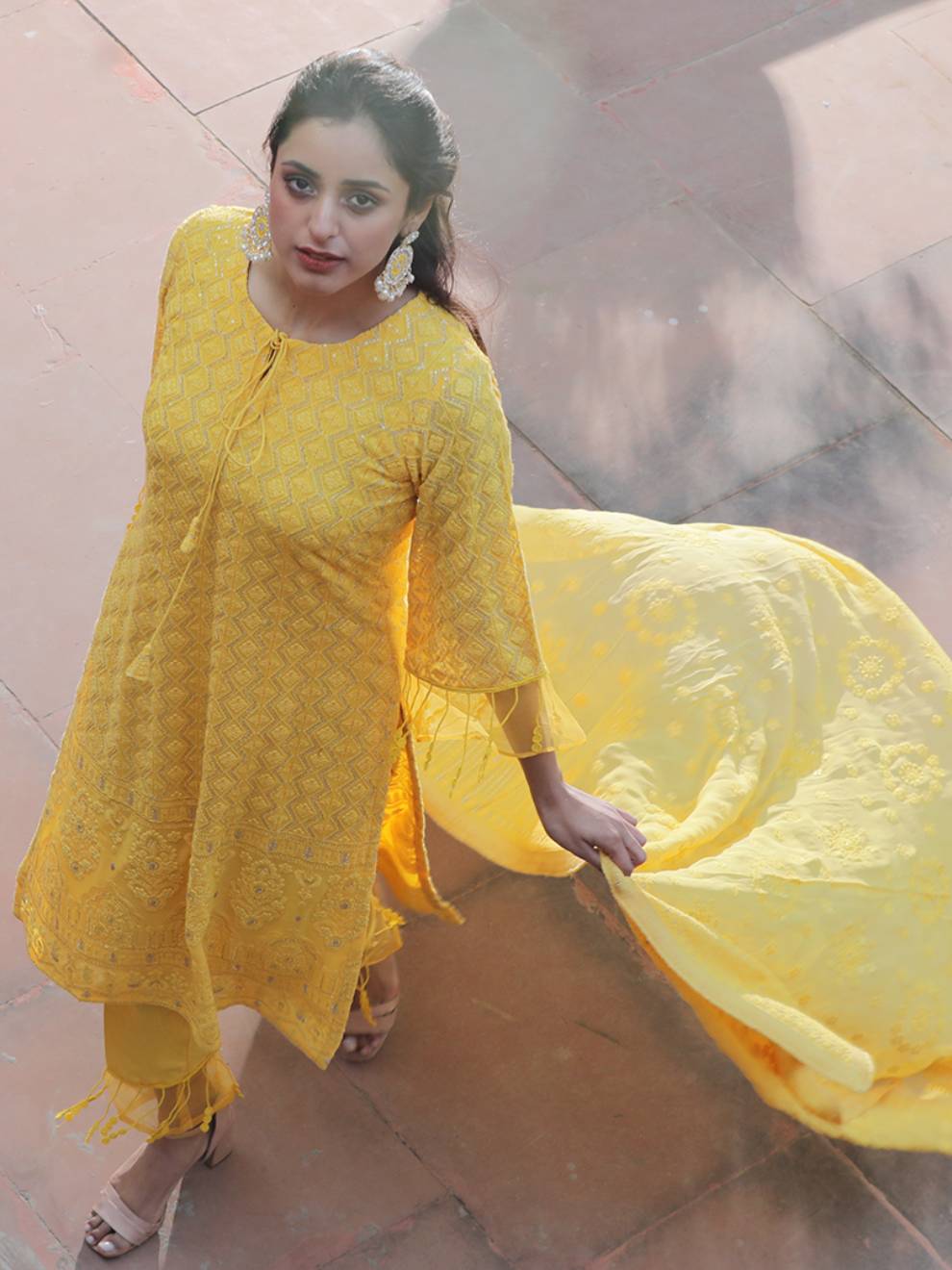Chikankari Heavy Embroidered Yellow Suit with Dupatta (Set of 3)