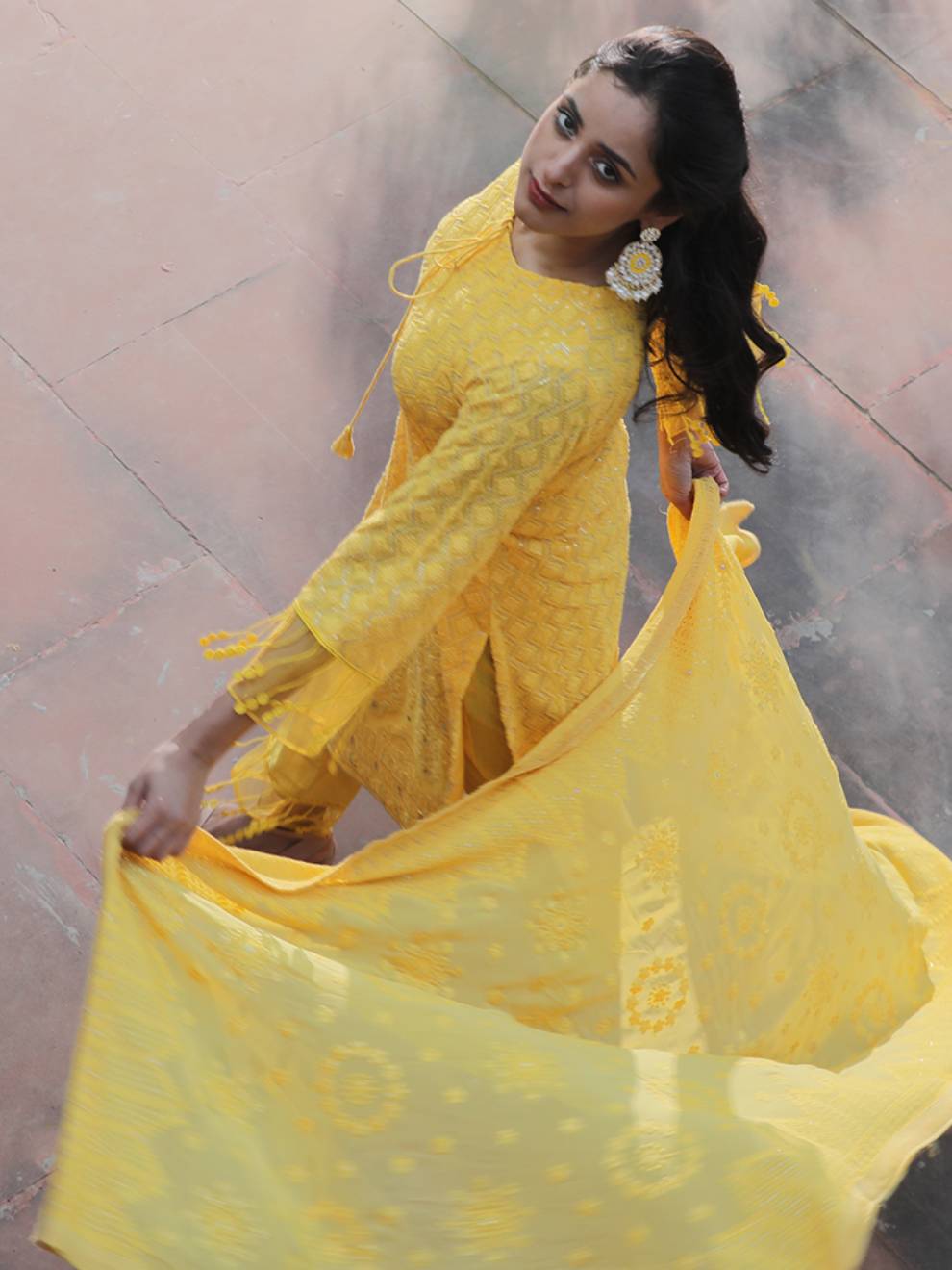 Chikankari Heavy Embroidered Yellow Suit with Dupatta (Set of 3)