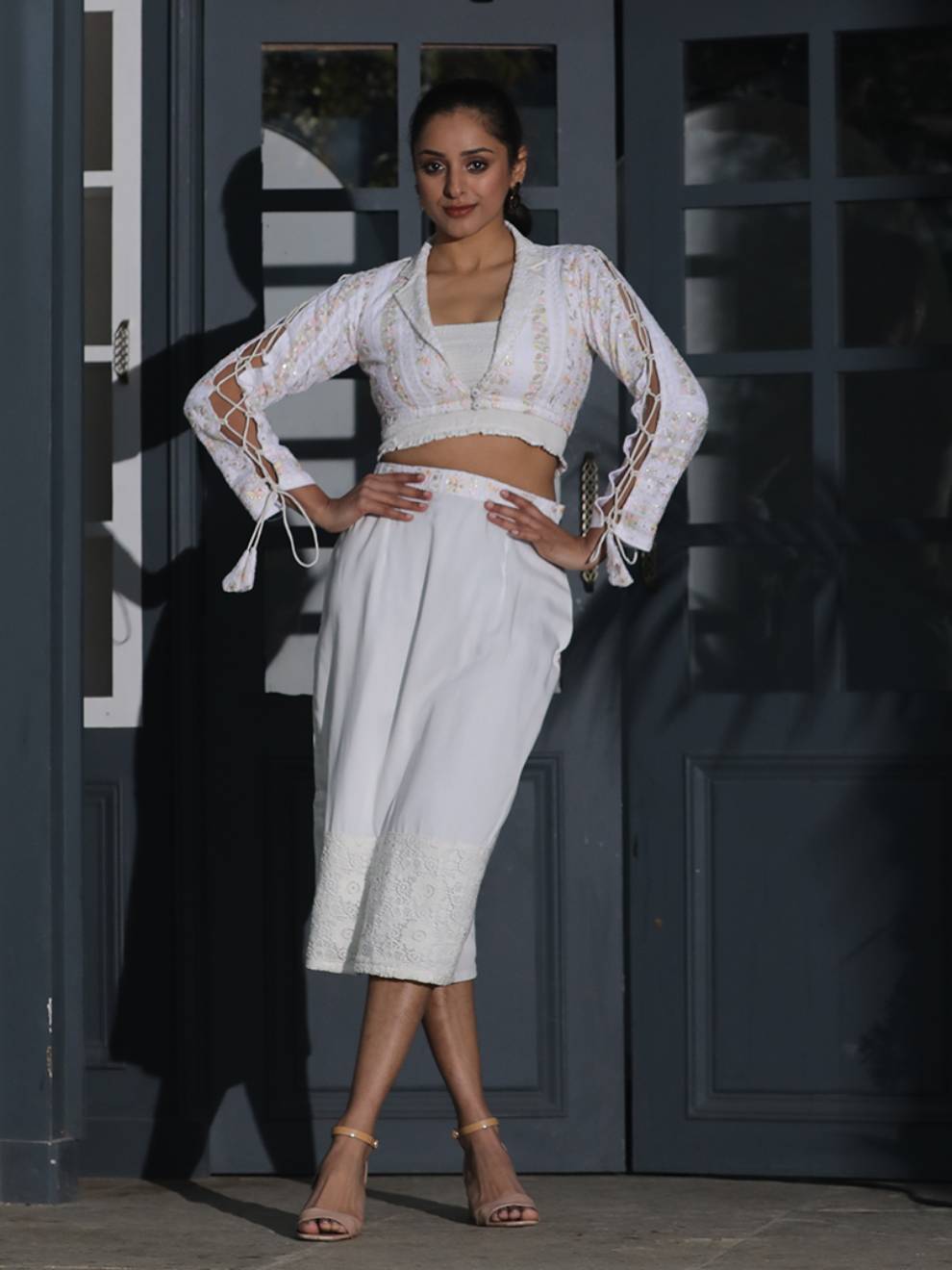 Ravishing Chikankari and Lace work Co-ord Set (Set of 3)
