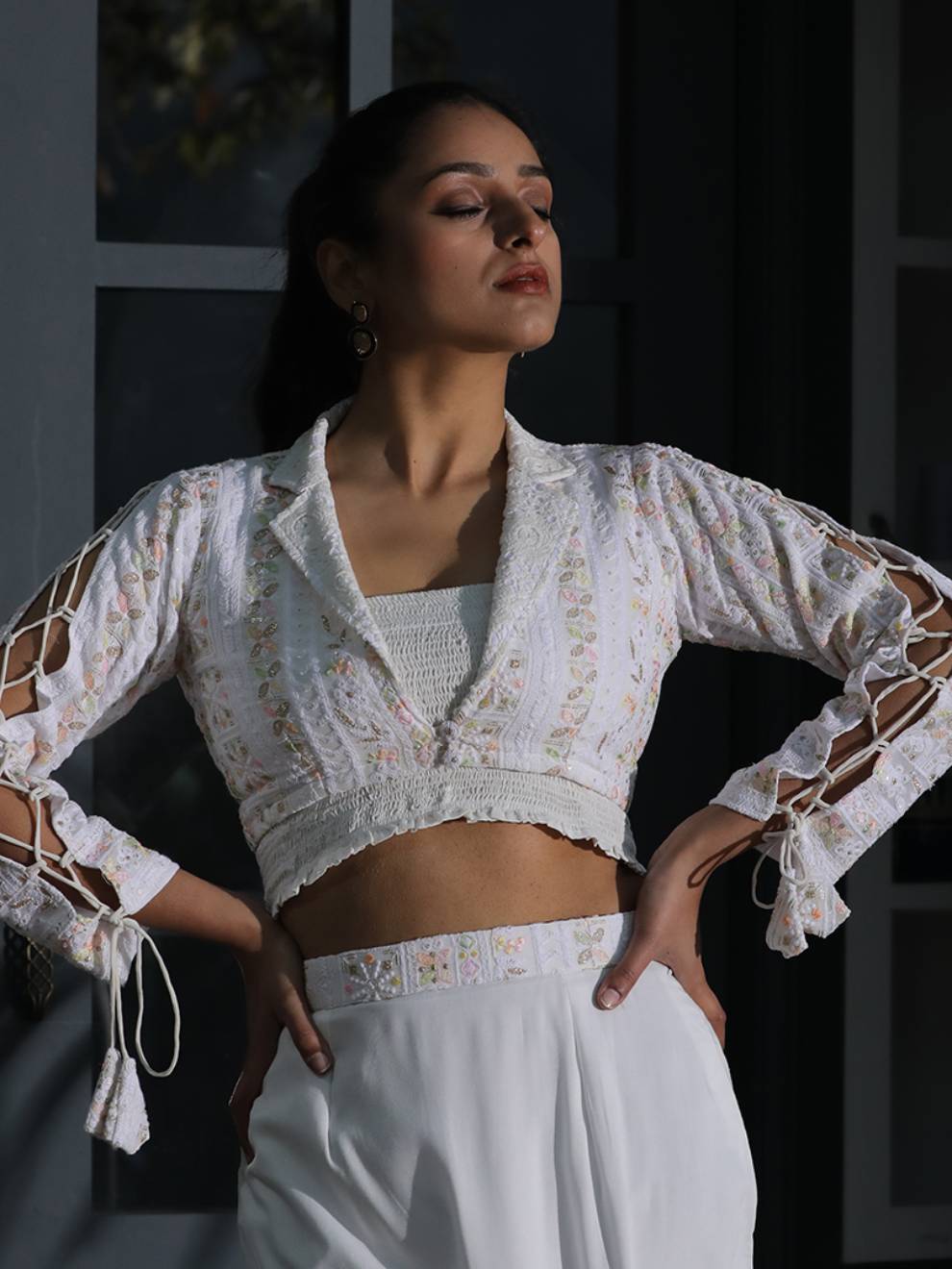 Ravishing Chikankari and Lace work Co-ord Set (Set of 3)