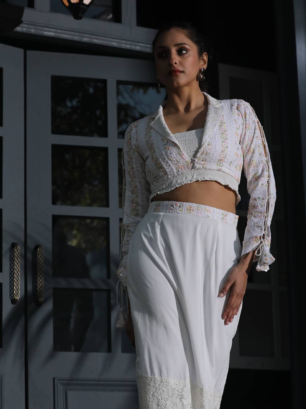 Ravishing Chikankari and Lace work Co-ord Set (Set of 3)