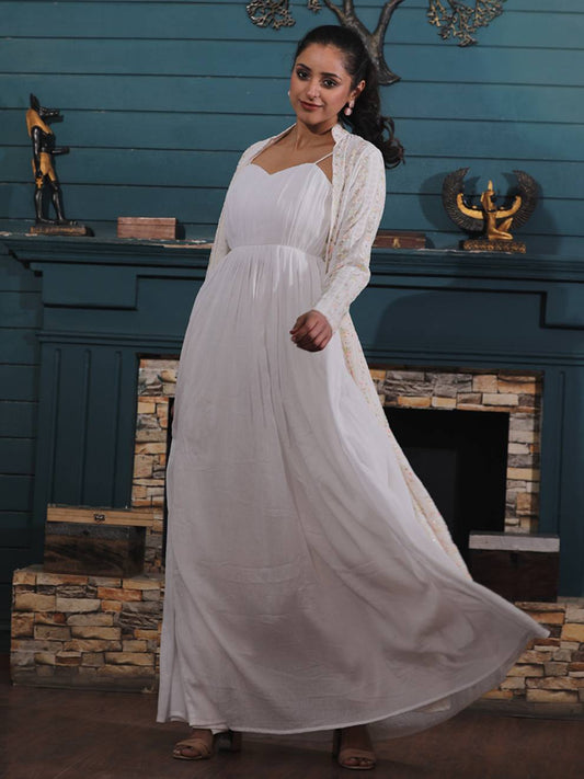 Fairytale White Gown with Heavy Embroidered Jacket