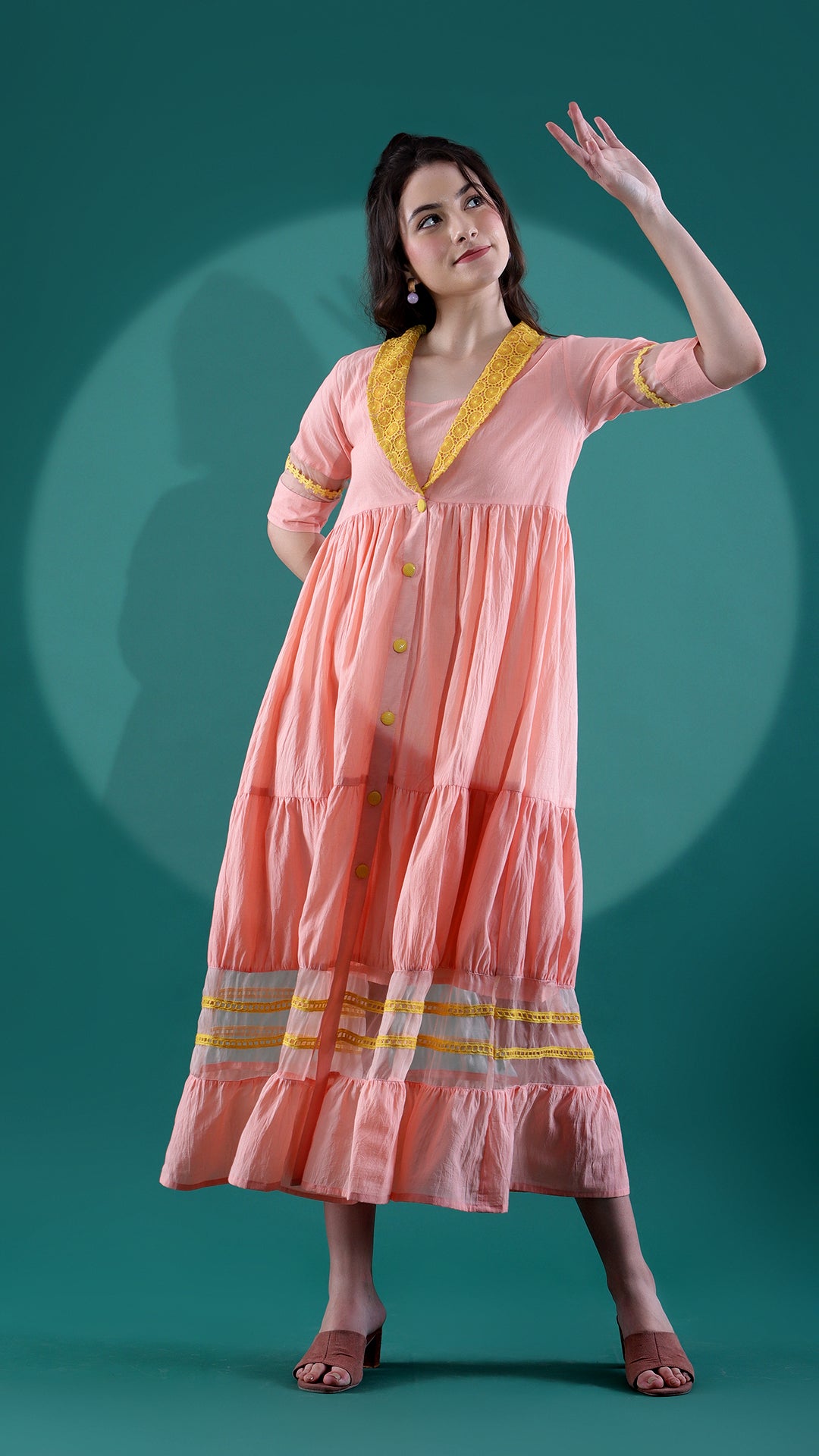 Glamorous Peach and Mustard Ethnic Dress