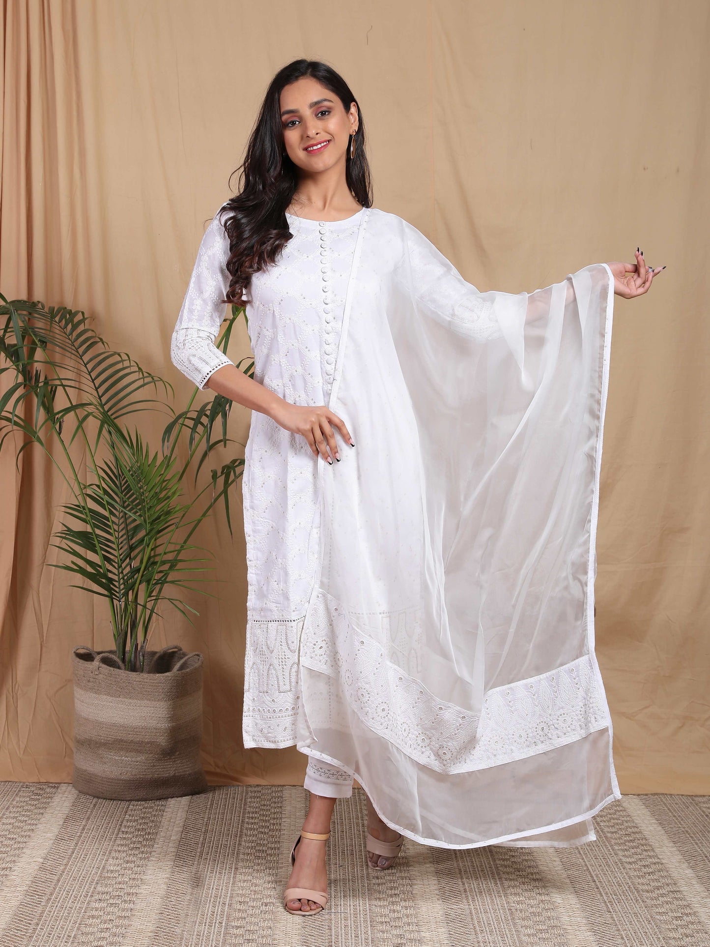 Chikankari Golden Embroidered Suit