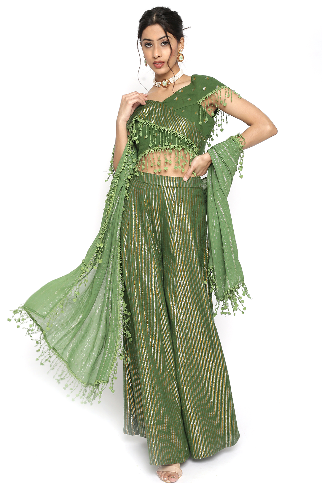 Green Lurex Top and Sharara with Dupatta