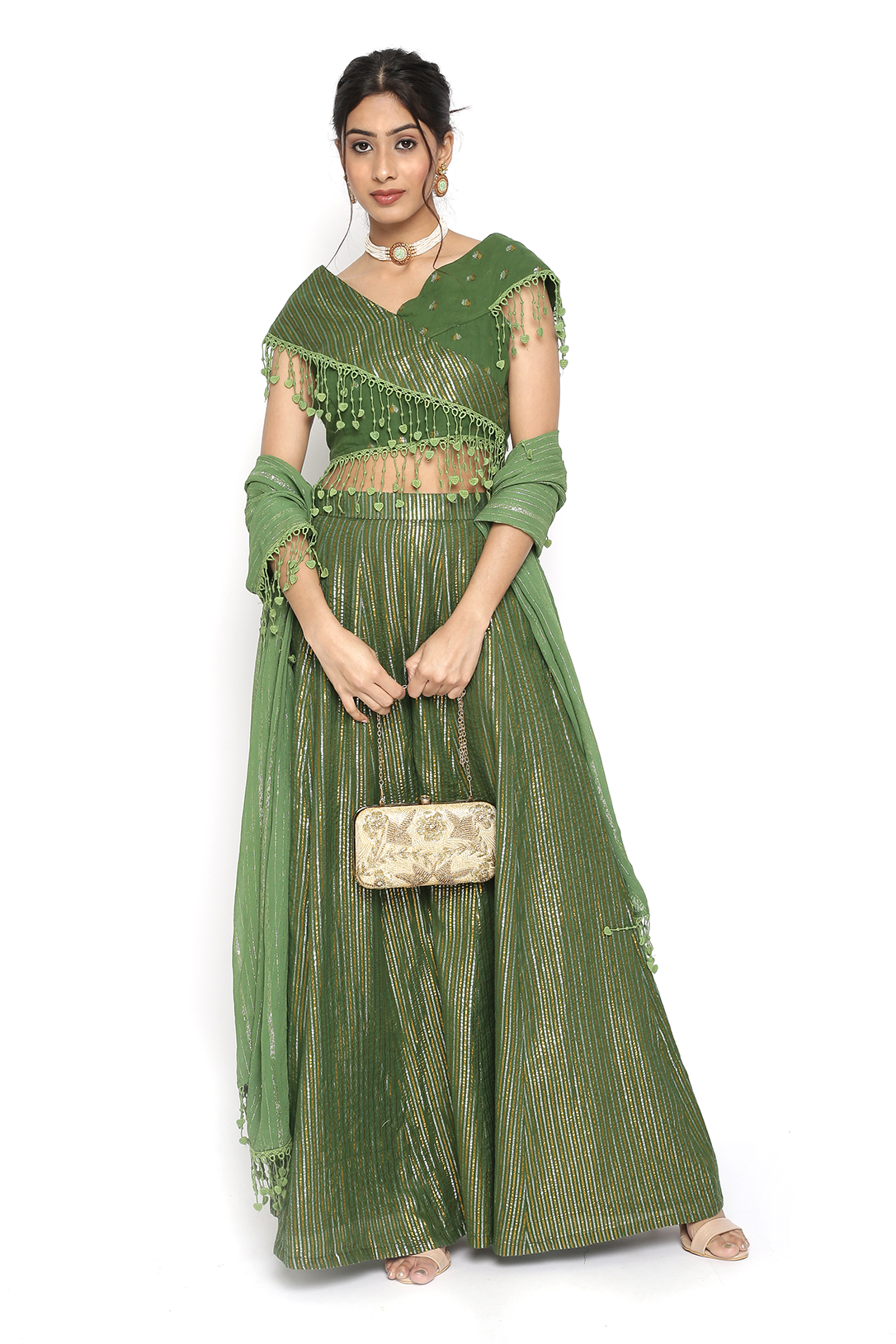 Green Lurex Top and Sharara with Dupatta