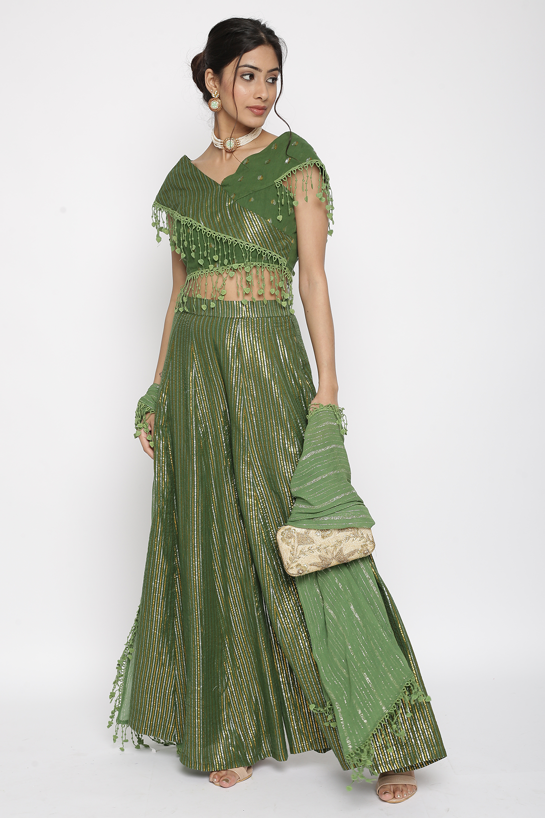 Green Lurex Top and Sharara with Dupatta
