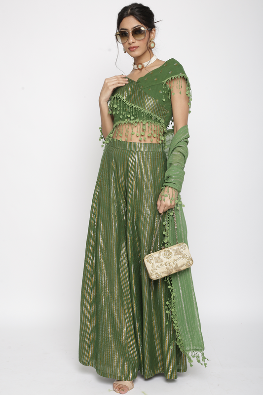 Green Lurex Top and Sharara with Dupatta