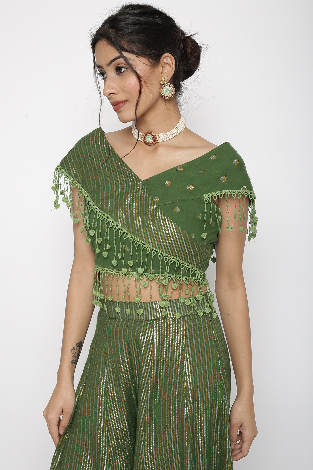 Green Lurex Top and Sharara with Dupatta