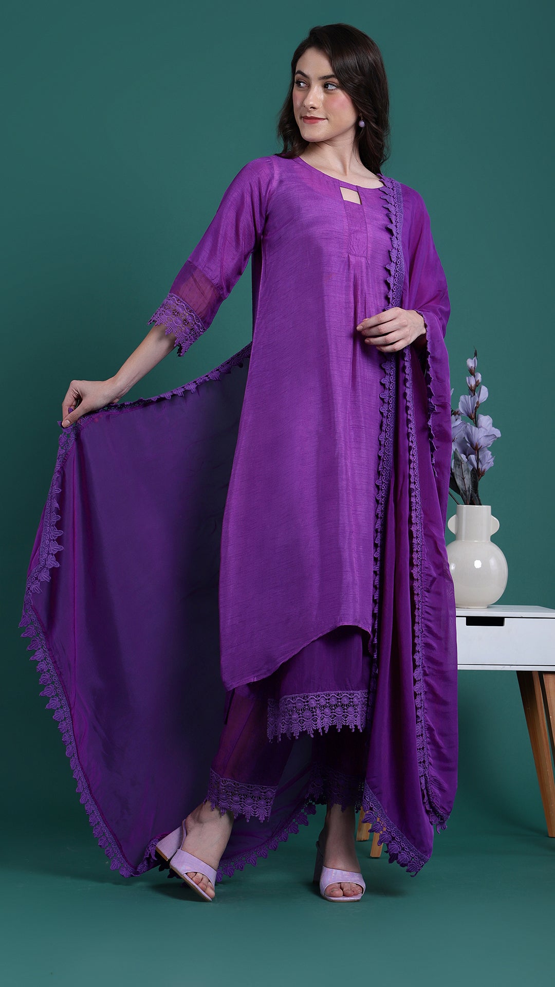 Elegant Purple Silk Suit (Set of 4)