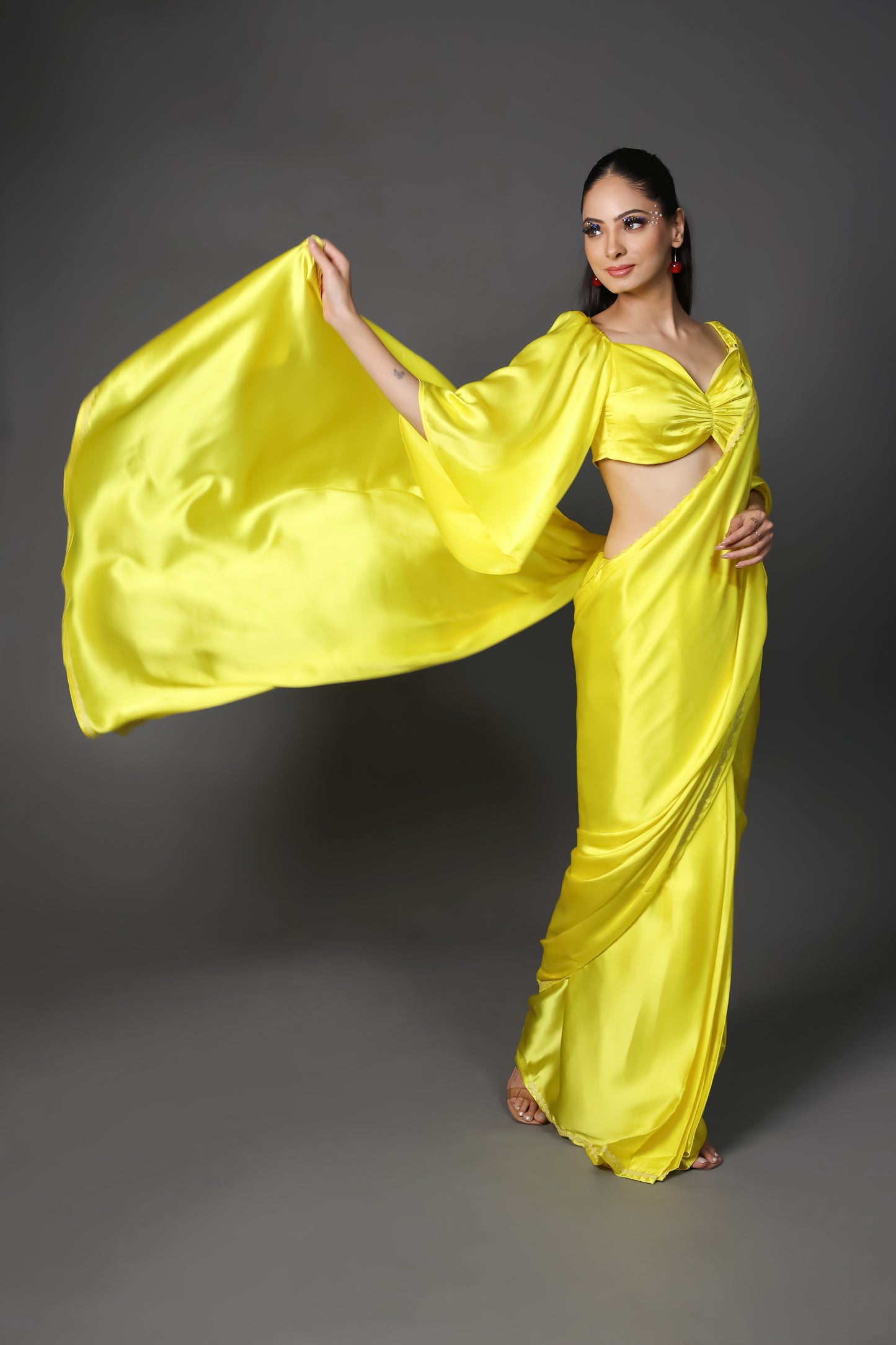 Sunshine Premium Rich Satin Saree with Embellished Lace and Blouse Fabric