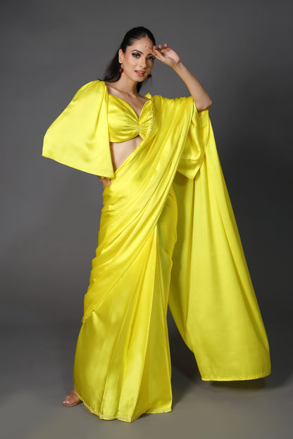 Sunshine Premium Rich Satin Saree with Embellished Lace and Blouse Fabric