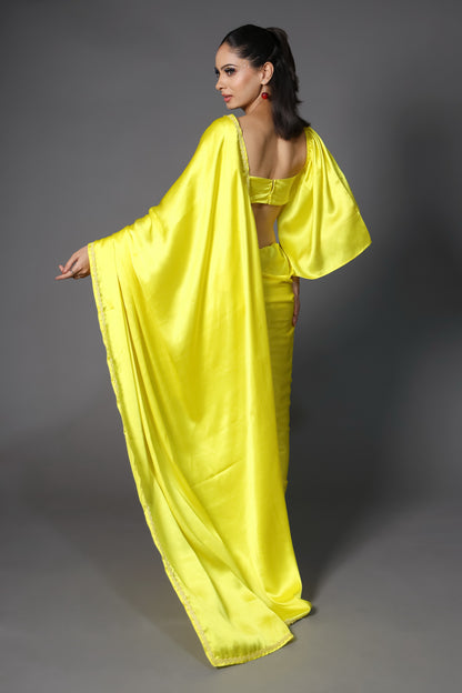 Sunshine Premium Rich Satin Saree with Embellished Lace and Blouse Fabric