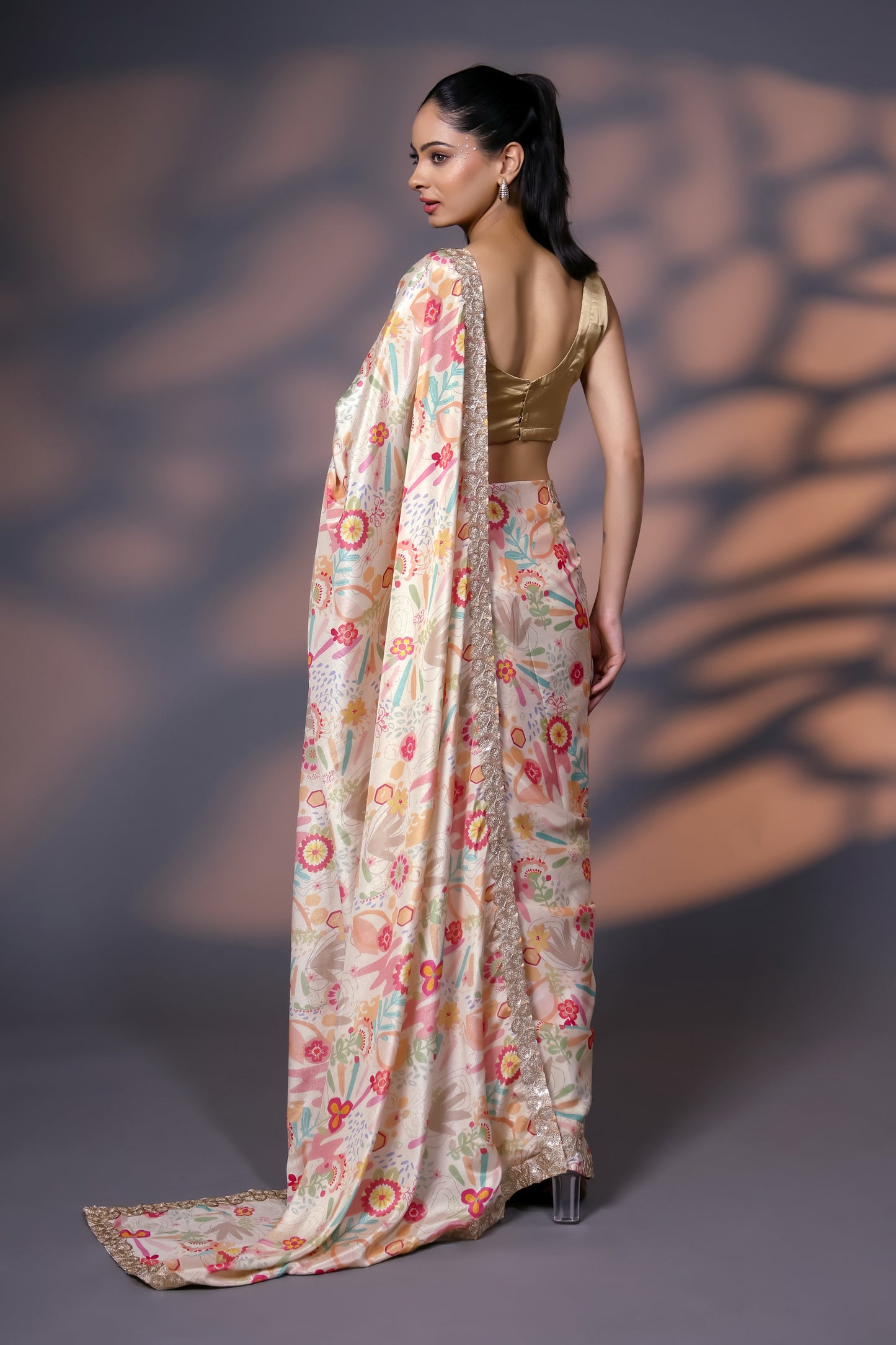 Golden Bloom Luxe Saree with Golden Threadwork and Golden Unstitched Blouse