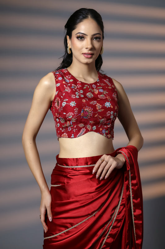 Red Exclusive Silk Embroidered Blouse