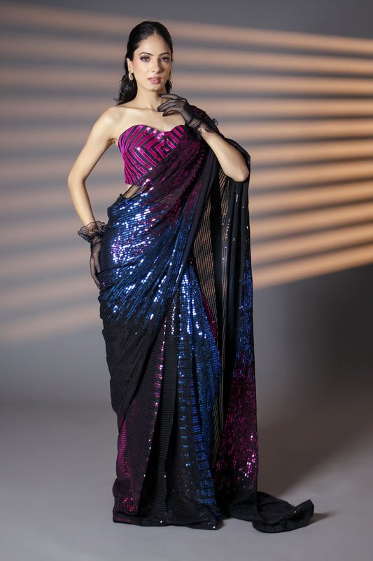 Royal Fantasy Luxe Sparkle Party-wear Saree with Unstitched Blouse