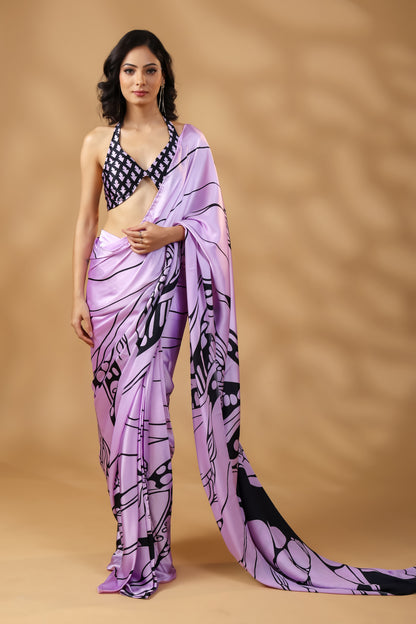 Dreamy Lavender Premium Satin Saree with Unstitched Blouse