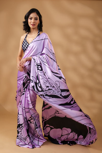 Dreamy Lavender Premium Satin Saree with Unstitched Blouse