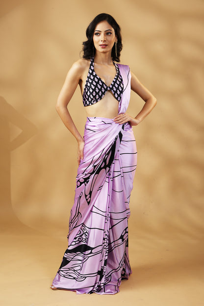 Dreamy Lavender Premium Satin Saree with Unstitched Blouse
