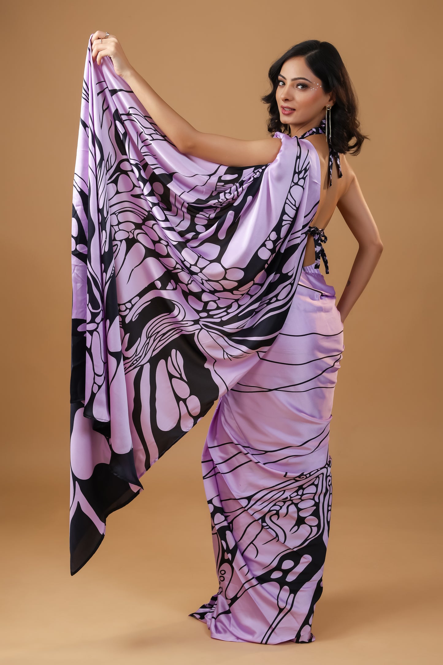 Dreamy Lavender Premium Satin Saree with Unstitched Blouse