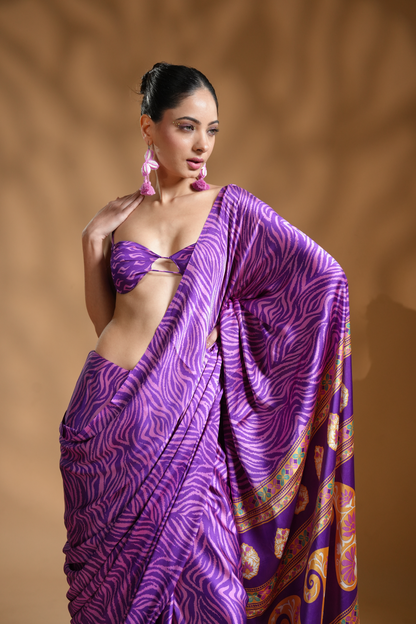 Exquisite Premium Satin Ready to Wear Saree With Designer Blouse Fabric