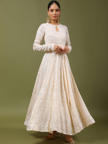 Dreamy Heavy Embroidered Sequins Anarkali Gown with Belt