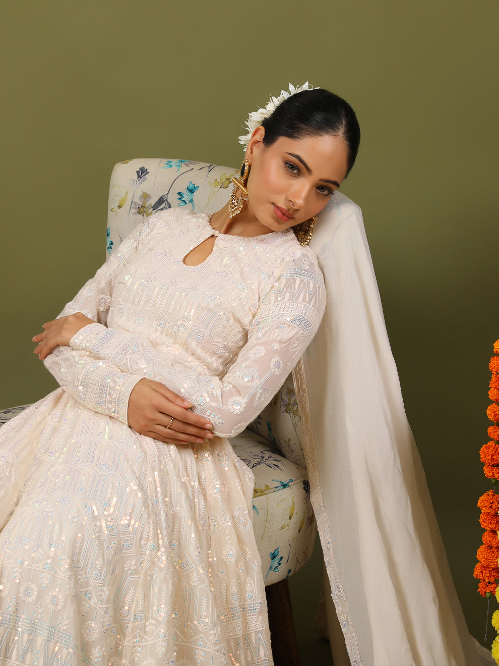 Indian Pakistani Women White Stitched Anarkali Gown Kurta Dupatta Wedding  Dress | eBay