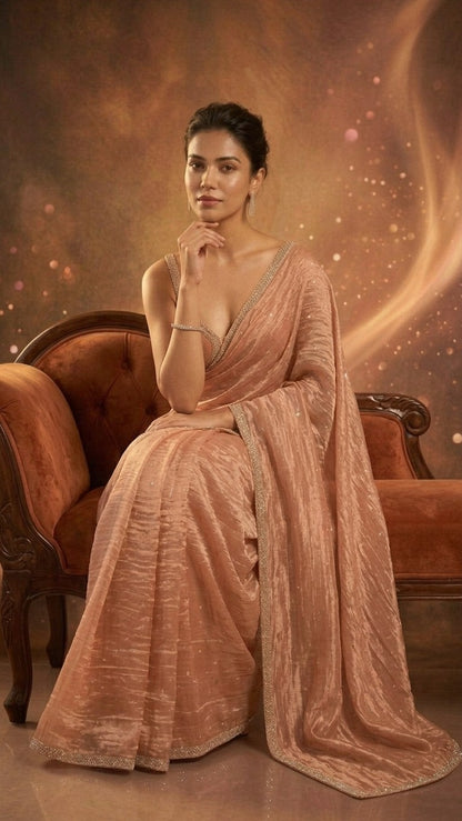 Blush Pearl Zari Butti Embroidered Saree with Blouse Fabric