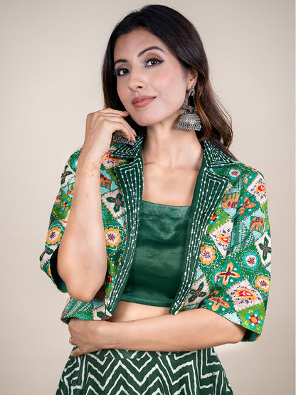 Enchanting Green Silk 3-piece Lehenga Set with Hand-Embroidered Jacket