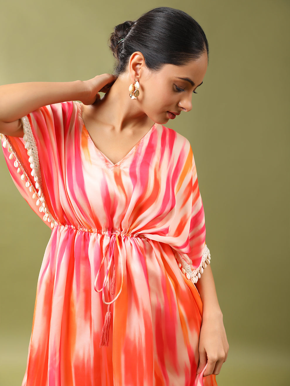 Dawn Pink & Orange Silk Kaftan Style Dress