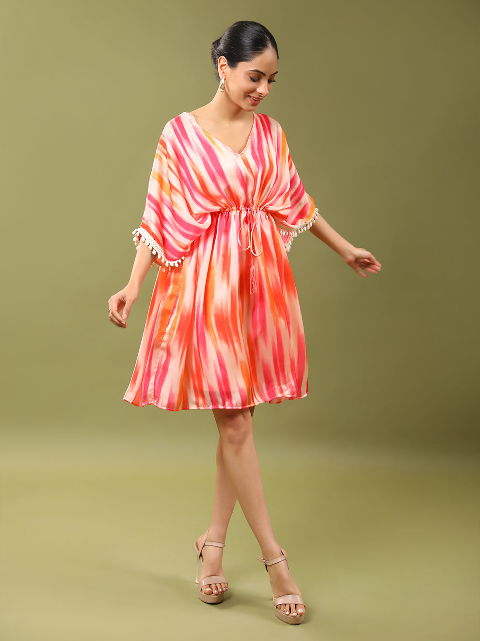 Dawn Pink & Orange Silk Kaftan Style Dress with Inner