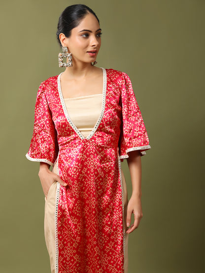 Dazzling Unique Style Patola Silk Embroidered Lace Kurta Set with Inner