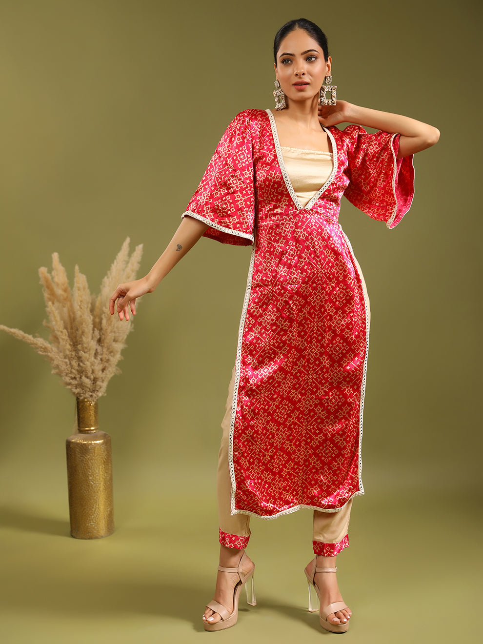 Dazzling Unique Style Patola Silk Embroidered Lace Kurta Set with Inner